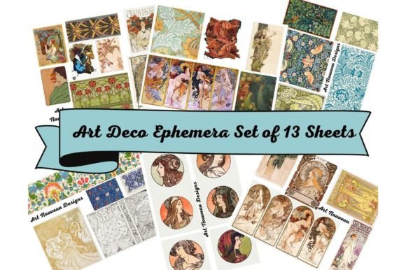 Download 13 Vintage Art Deco Ephemera Sheets - Vintage Collection