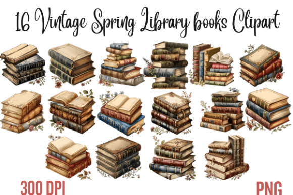 Download Vintage Spring Library Books Clipart - Vintage Collection