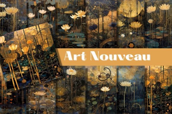 Download ART NOUVEAU Gold Black Floral Background - Background Collection