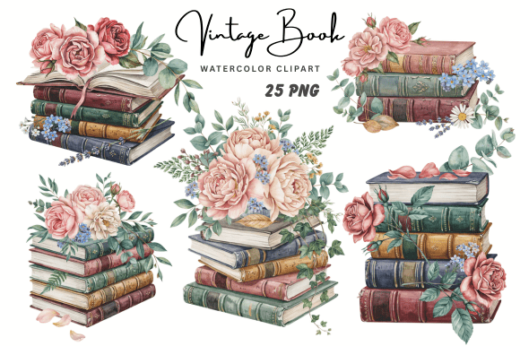 Download Vintage Book Clipart Bundle, Old Books - Vintage Collection