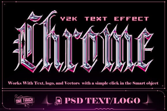 Download Sleek Design Chrome Y2K Text Effect PSD - Text Collection
